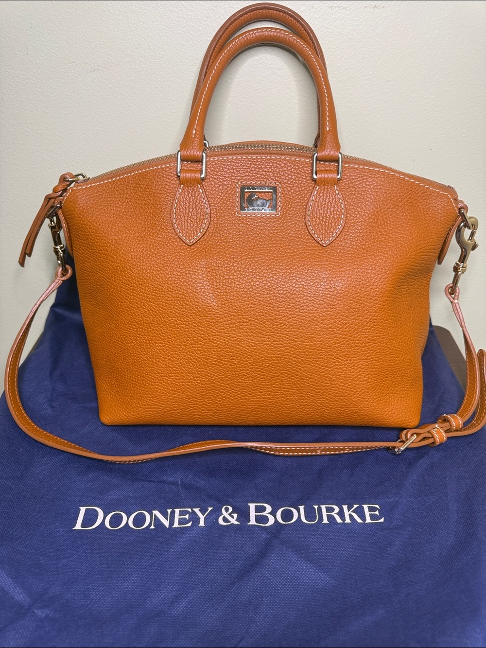 Dooney & Bourke Pebbled Leather Satchel in Cognac